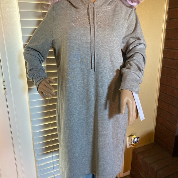 Calvin Klein CK Rhinestone Hooded Sweatshirt Sweat Shirt Dress Size Large NWT - Picture 3 of 8